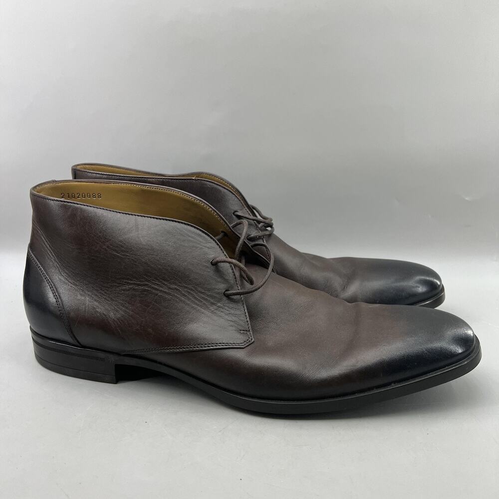 Hugo Boss Chukka Boots Men Size 12 US, 11 UK Brown Leather Ankle Dress Shoes